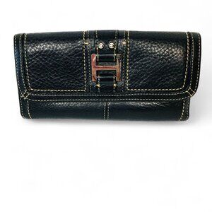 Fossil Black Leather Trifold Wallet Organizer Multiple Compartments Snap Closed‎